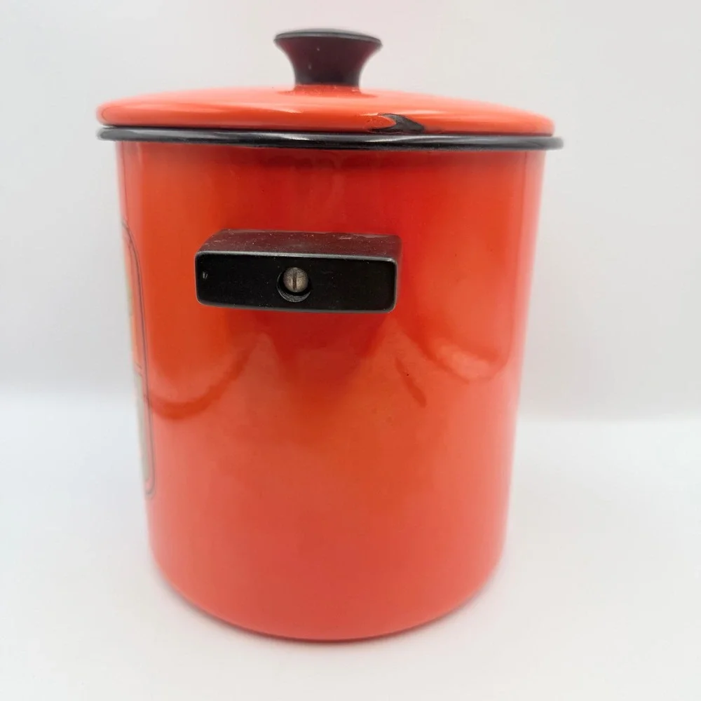 Vintage Orange Enamel Steamer Pot Retro Vegetable Graphic 3-Way Insert Lid